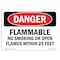 Signmission OSHA, Flammable No Smoking Or Open Flames W/in 25 Feet, 14in X 10in Rigid Plastic, P-1014-L-2366 OS-DS-P-1014-L-2366 - alternate 1